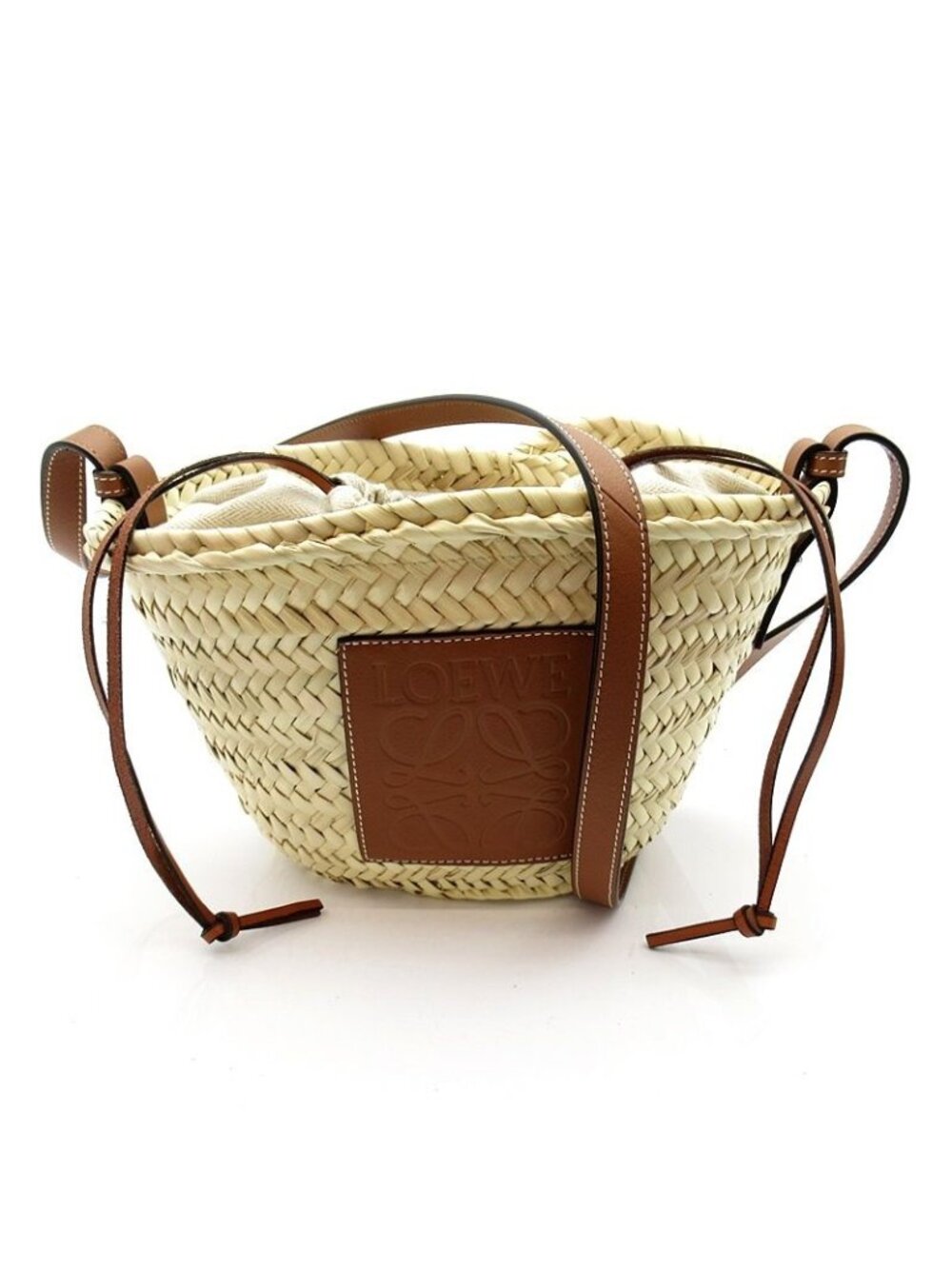 Loewe Drawstring Bucket Bag Palm Leaf Calfskin Natural